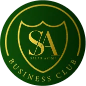 Logo van Salar Azimi Business Club, groene achtergrond met gouden letters.